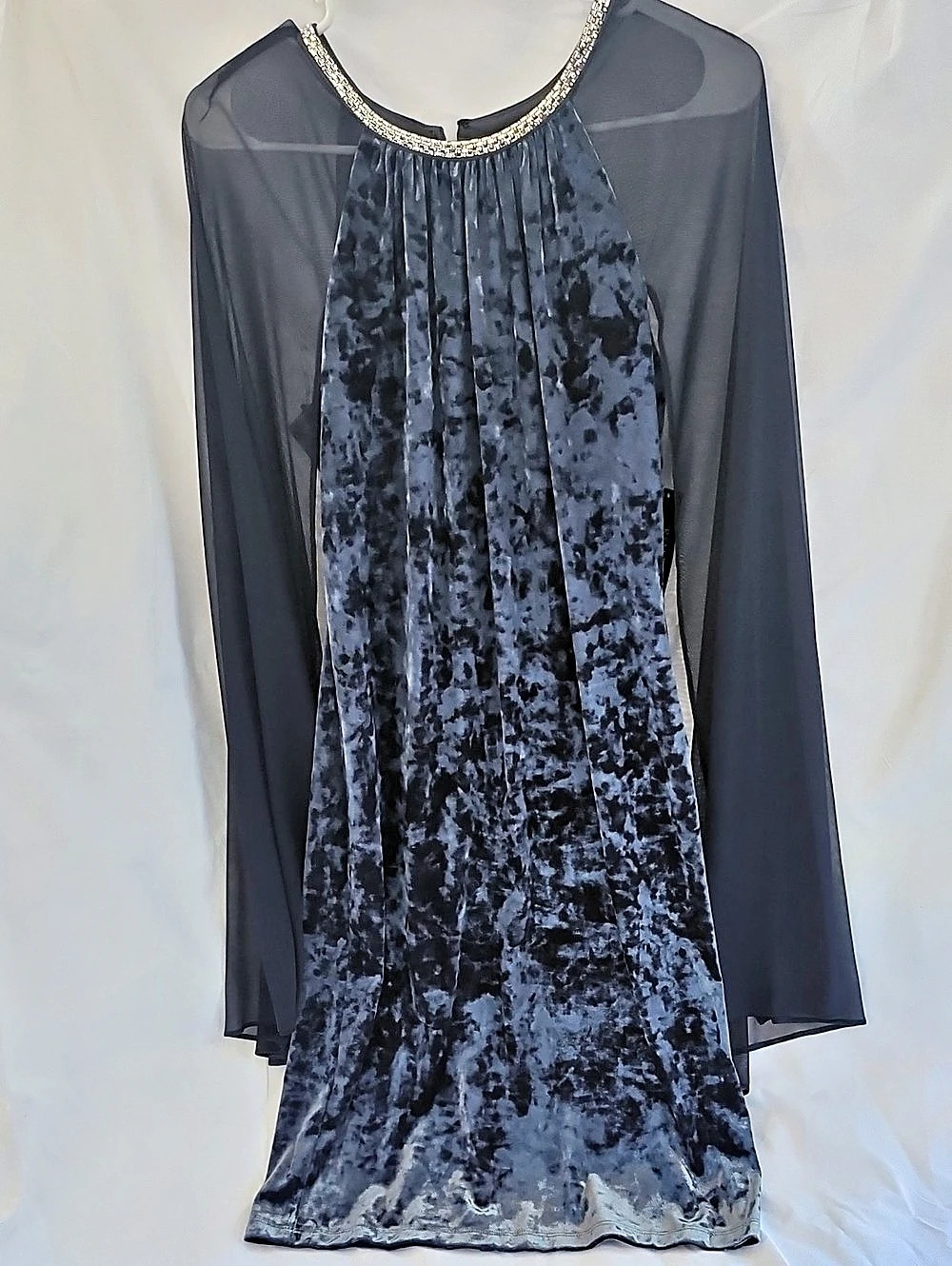 R&M Richards Rhinestone Neck Short Velvet Cape Dress Velvet Overlay Mini Dress